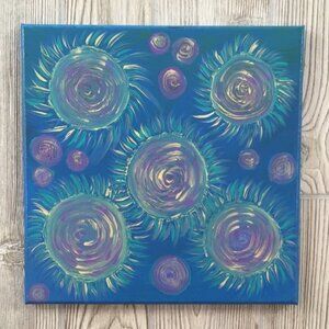 Original Painting Blue Purple Trippy Retro 80s Design 12”x12” Wall Decor